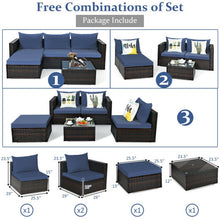 Load image into Gallery viewer, 5 Pieces Patio Rattan Sectional Furniture Set with Cushions and Coffee Table -Navy - Color: Navy