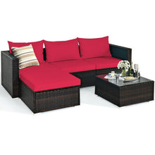 Load image into Gallery viewer, 5 Pieces Patio Rattan Sectional Furniture Set with Cushions and Coffee Table-Red - Color: Red