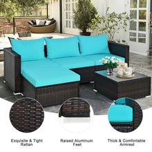 Load image into Gallery viewer, 5 Pieces Patio Rattan Furniture Set with Coffee Table-Turquoise - Color: Turquoise
