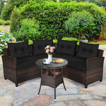 Load image into Gallery viewer, 4 Pieces Outdoor Cushioned Rattan Furniture Set-Black - Color: Black