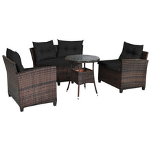 Load image into Gallery viewer, 4 Pieces Outdoor Cushioned Rattan Furniture Set-Black - Color: Black