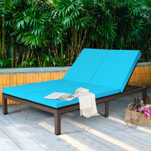 Load image into Gallery viewer, 2-Person Patio Rattan Lounge Chair with Adjustable Backrest-Turquoise - Color: Turquoise