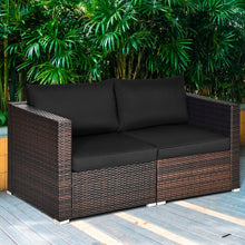 Load image into Gallery viewer, 2PCS Patio Rattan Sectional Conversation Sofa Set-Black - Color: Black