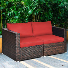 Load image into Gallery viewer, 2PCS Patio Rattan Sectional Conversation Sofa Set-Red - Color: Red