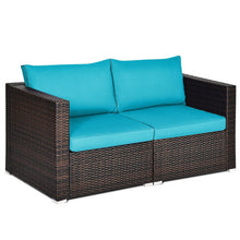 Load image into Gallery viewer, 2PCS Patio Rattan Sectional Conversation Sofa Set-Blue - Color: Blue