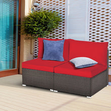 Load image into Gallery viewer, 2 Pieces Patio Rattan Armless Sofa Set with 2 Cushions and 2 Pillows-Red - Color: Red