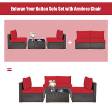Load image into Gallery viewer, 2 Pieces Patio Rattan Armless Sofa Set with 2 Cushions and 2 Pillows-Red - Color: Red
