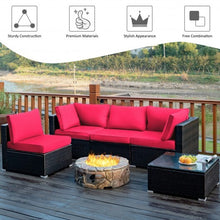 Load image into Gallery viewer, 5 Pieces Cushioned Patio Rattan Furniture Set with Glass Table-Red - Color: Red