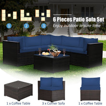 Load image into Gallery viewer, 6 Pieces Patio Furniture Sofa Set with Cushions for Outdoor-Navy - Color: Navy