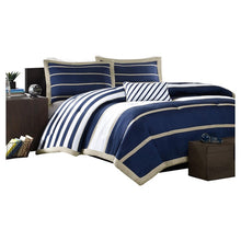 Load image into Gallery viewer, Full / Queen size Comforter Set in Navy Blue White Khaki Stripe