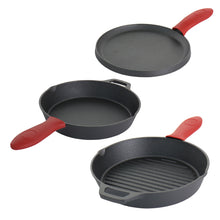 Load image into Gallery viewer, Megachef Pre-seasoned Cast Iron 6 Piece Set With Red Silicone Holders
