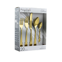 Load image into Gallery viewer, Megachef Gibbous 20 Piece Flatware Utensil Set, Stainless Steel Silverware Metal Service For 4 In Gold
