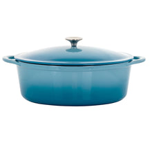 Load image into Gallery viewer, Megachef 7 Quarts Oval Enameled Cast Iron Casserole In Blue
