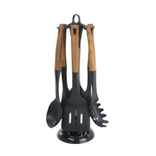 Load image into Gallery viewer, Megachef Black Nylon Cooking Utensils With Wood Design, Set Of 7
