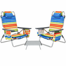 Load image into Gallery viewer, 2 Packs 5-Position Outdoor Folding Backpack Beach Table Chair Reclining Chair Set-Yellow - Color: Yellow