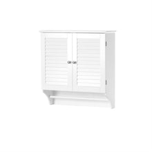 Load image into Gallery viewer, White Bathroom Wall Cabinet with 2 Louver Shutter Doors and Shelf