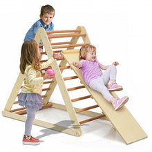 Load image into Gallery viewer, Foldable Wooden Climbing Triangle Indoor with Ladder for Toddler Baby-Natural - Color: Natural